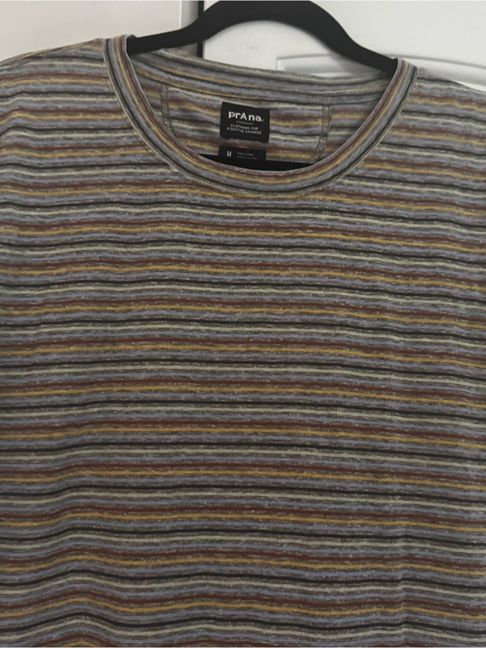 prAna Women’s Striped Crew Neck Tee in Gray and Mustard - Picture 3 of 4